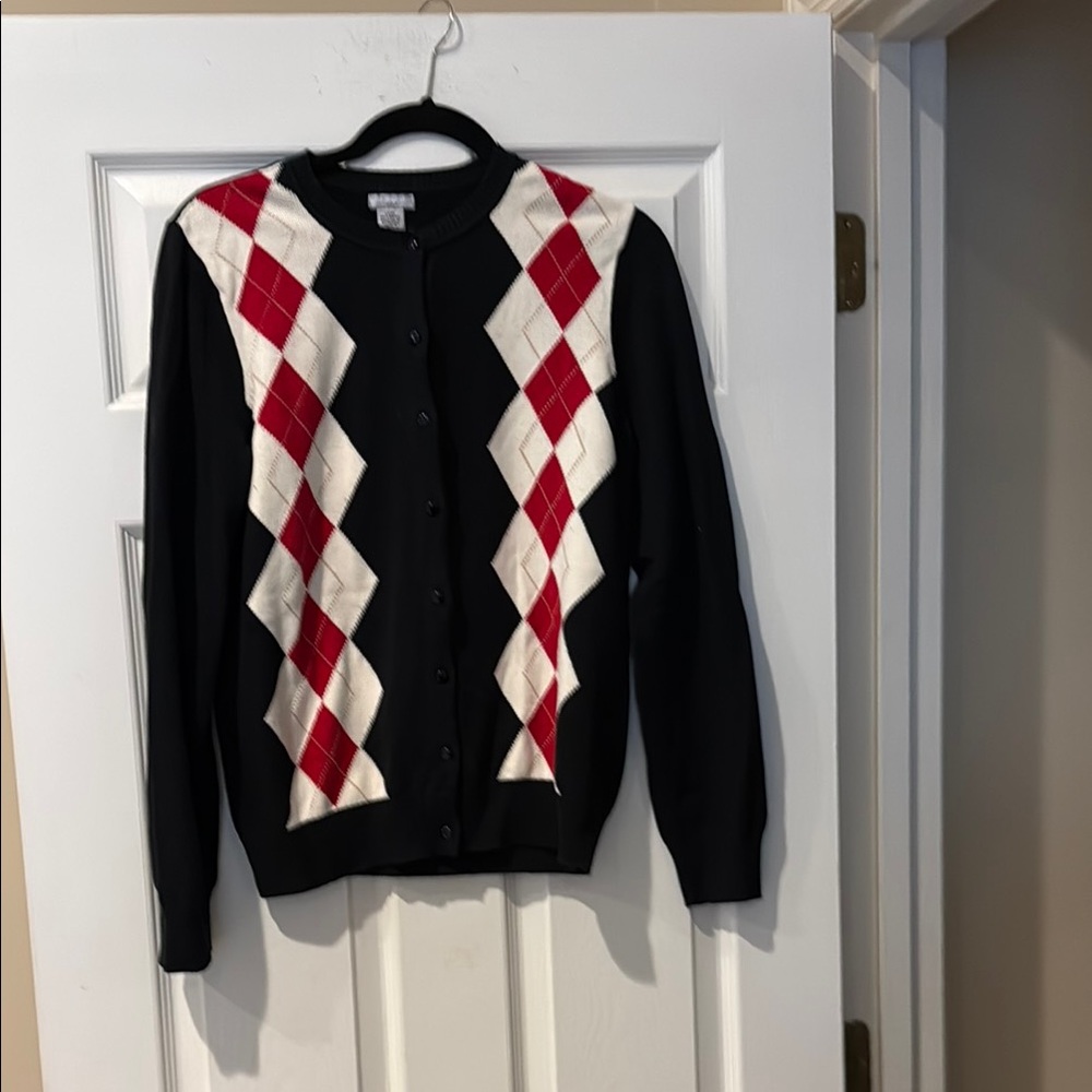 Izod Black and Red Argyle Cardigan